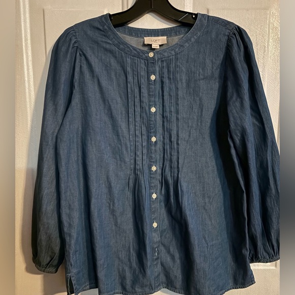 LOFT Tops - LOFT Blue Chambray Pintuck Button-Up Blouse